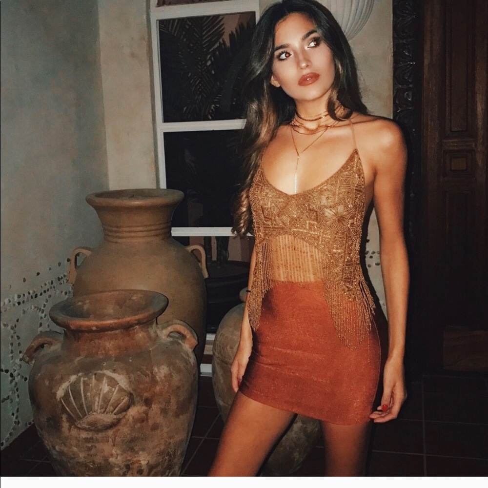 Planet Blue Gold Beaded Crop Top